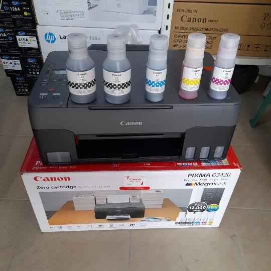 Canon Pixma G3420.
Print. Copy. Scan. Photo. Wi-Fi. 
Wireless and Mobile Printing. 
Super Quality and Speed.

.Chupa 2 za nyeusi