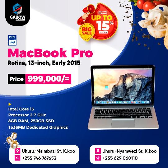 BIG SALES, MacBook Pro For 999,000/= Only....
Usipitwe na hii Offer.

For more information: Call us 0629060110 or 0746 767653 Or