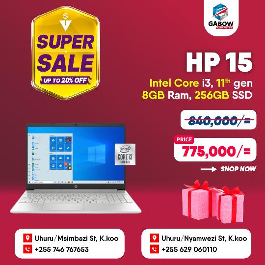 SUPER SALE 20% OFF

Get HP 15, For 775,000/= Only....
High Performance Laptop

For more information: Call us 0629060110 or 0746 