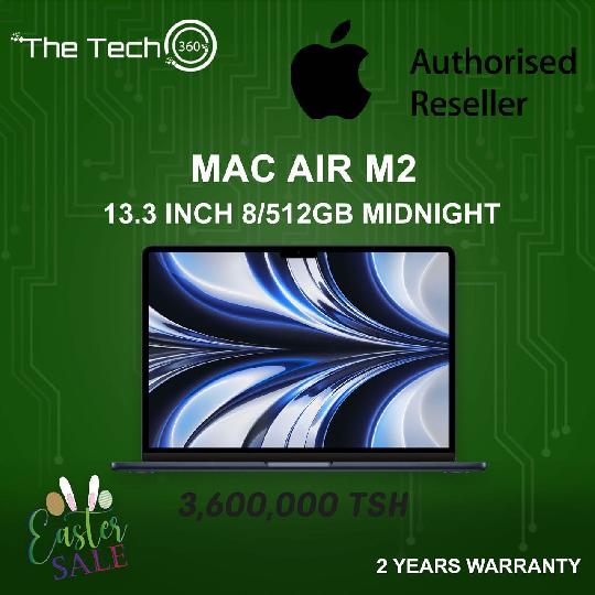 Happy Easters!
24 Months warranty Macbook Air M2 Midnight 8/512Gb available now for 3,600,000/- Tzs
Non Active with 2 Years Appl