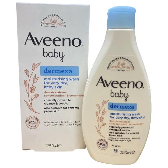 Aveeno Baby Dermexa Moisturing Wash gently cleanses and soothes very dry and itchy skin without damaging the skin barrier, ensur