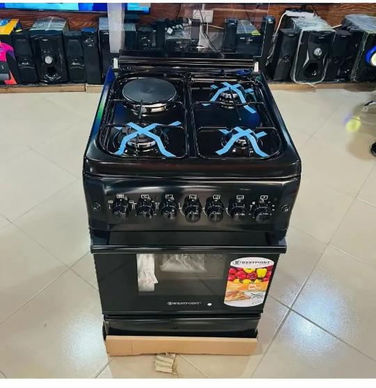 West point cooker 
2years Warranty 
3gas cooker 
1Electric plat 
Oven electric 
Sliver 
Temper 
Still Frame 
Auto Ignition 
Bei 