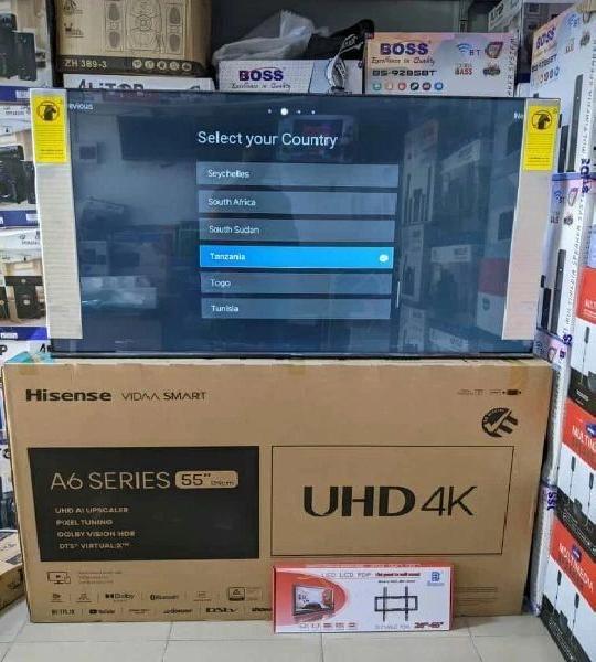 Hisense Smart tv (Frameless) 4K 55inch 

Prices 1,200,000/= tu

Specifications:-
-4K Resolution, 3840 x 2160 pixels.
-2 Speakers