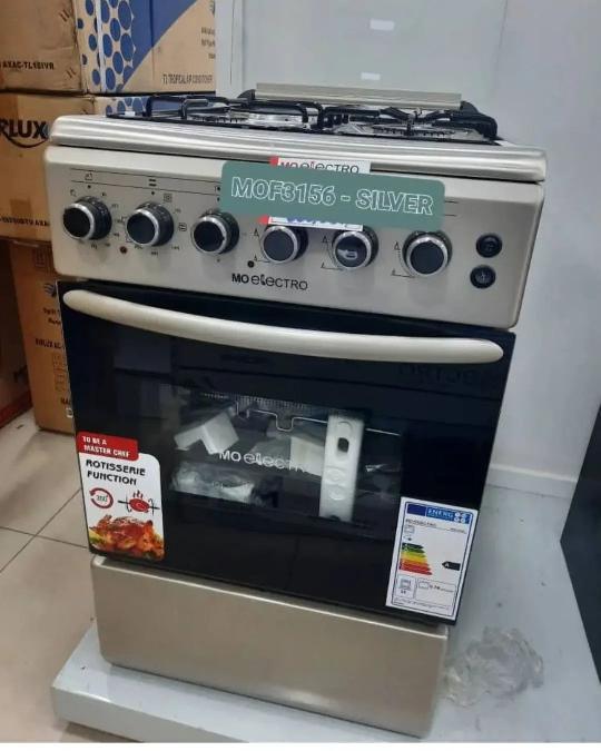 Mo electro cooker 
2years Warranty 
3gas cooker 
1Electric plat 
Oven electric 
Sliver 
Temper 
Still Frame 
Auto Ignition 
Bei 