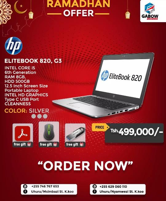 New Arrivals ? 

HP EliteBook 820, G3
Intel core i5
6th generation

Only for Tsh.499,000/-

? Gifts
Free Mouse ?️
Free Flash Car