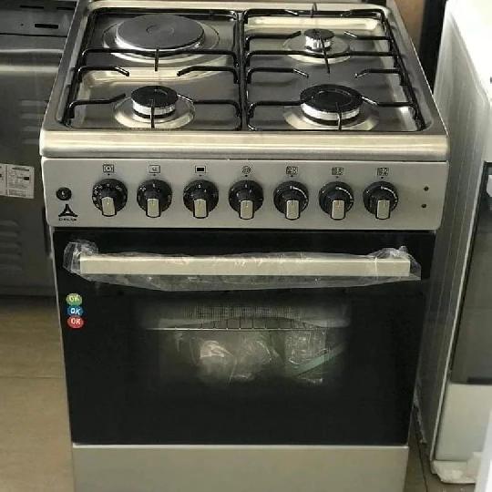 Delta cooker 
2years warranty 
3gas cooker 
1electric plate 
Oven electric 
Black 
Temper 
Still frame 
Auto ignition 
Bei?750,0